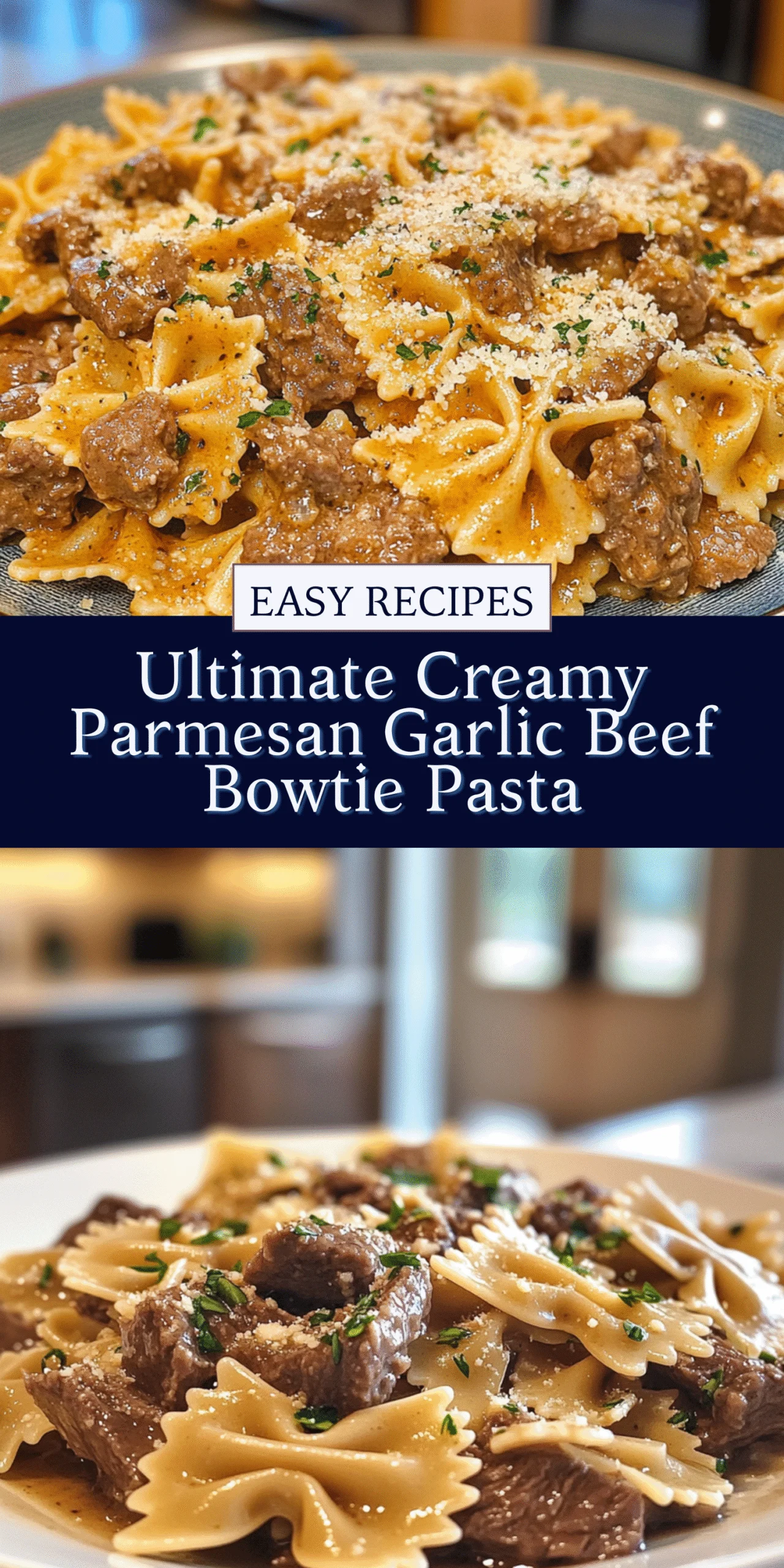 Ultimate Creamy Parmesan Garlic Beef Bowtie Pasta