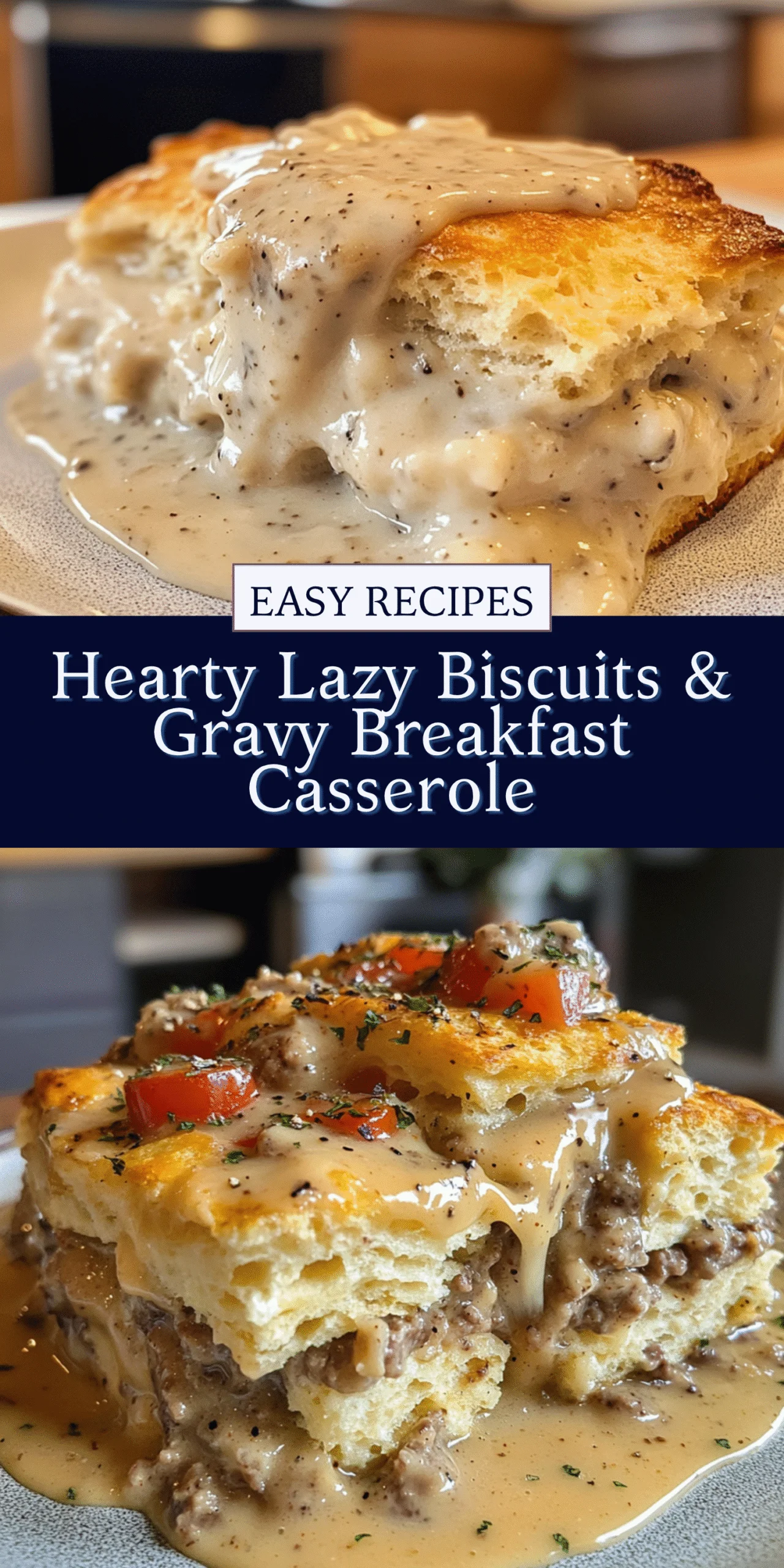 Hearty Lazy Biscuits & Gravy Breakfast Casserole