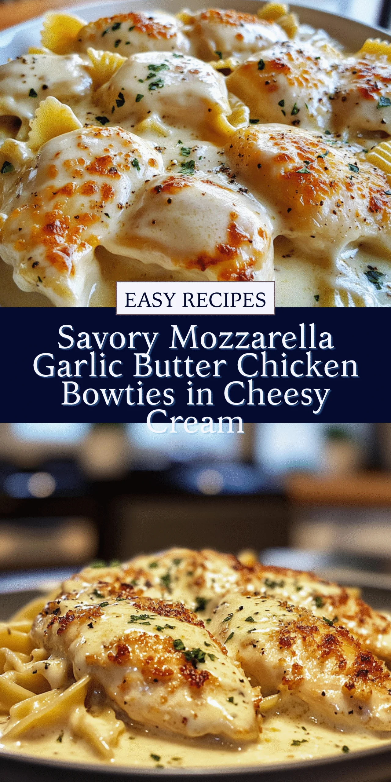 Savory Mozzarella Garlic Butter Chicken Bowties in Cheesy Cream