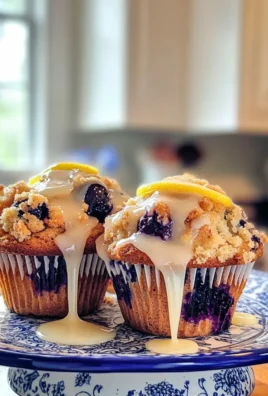 Zesty Lemon Blueberry Streusel Muffins with Lemon Glaze