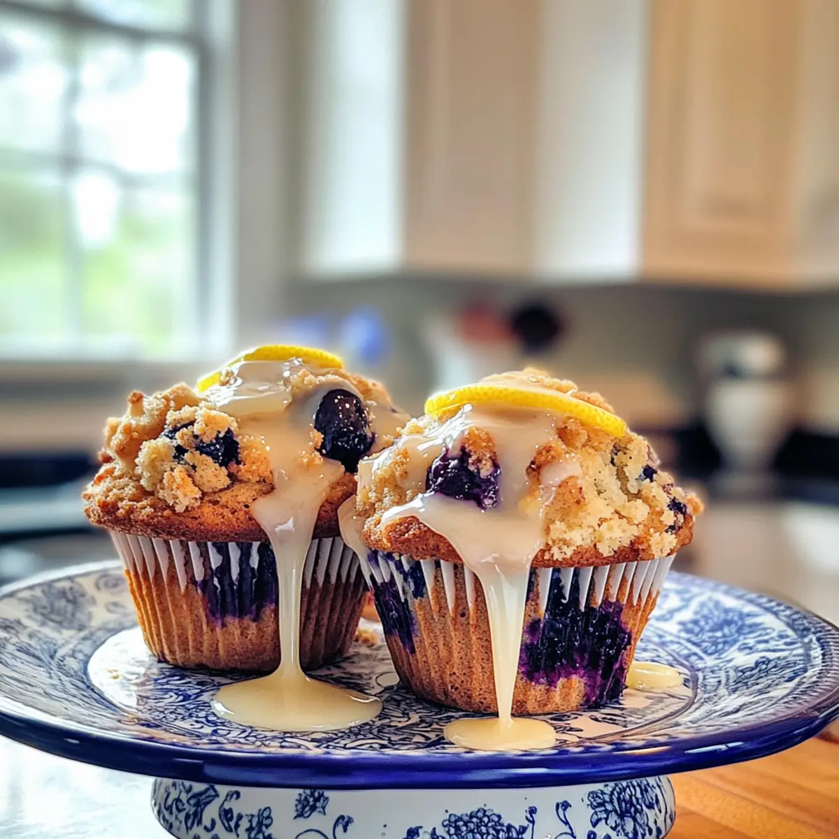 Zesty Lemon Blueberry Streusel Muffins with Lemon Glaze