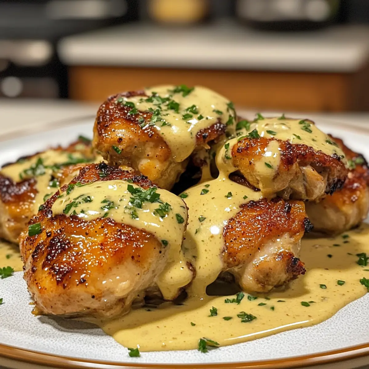 Savory Bobby Flay Chicken Thighs with Creamy Garlic Sauce