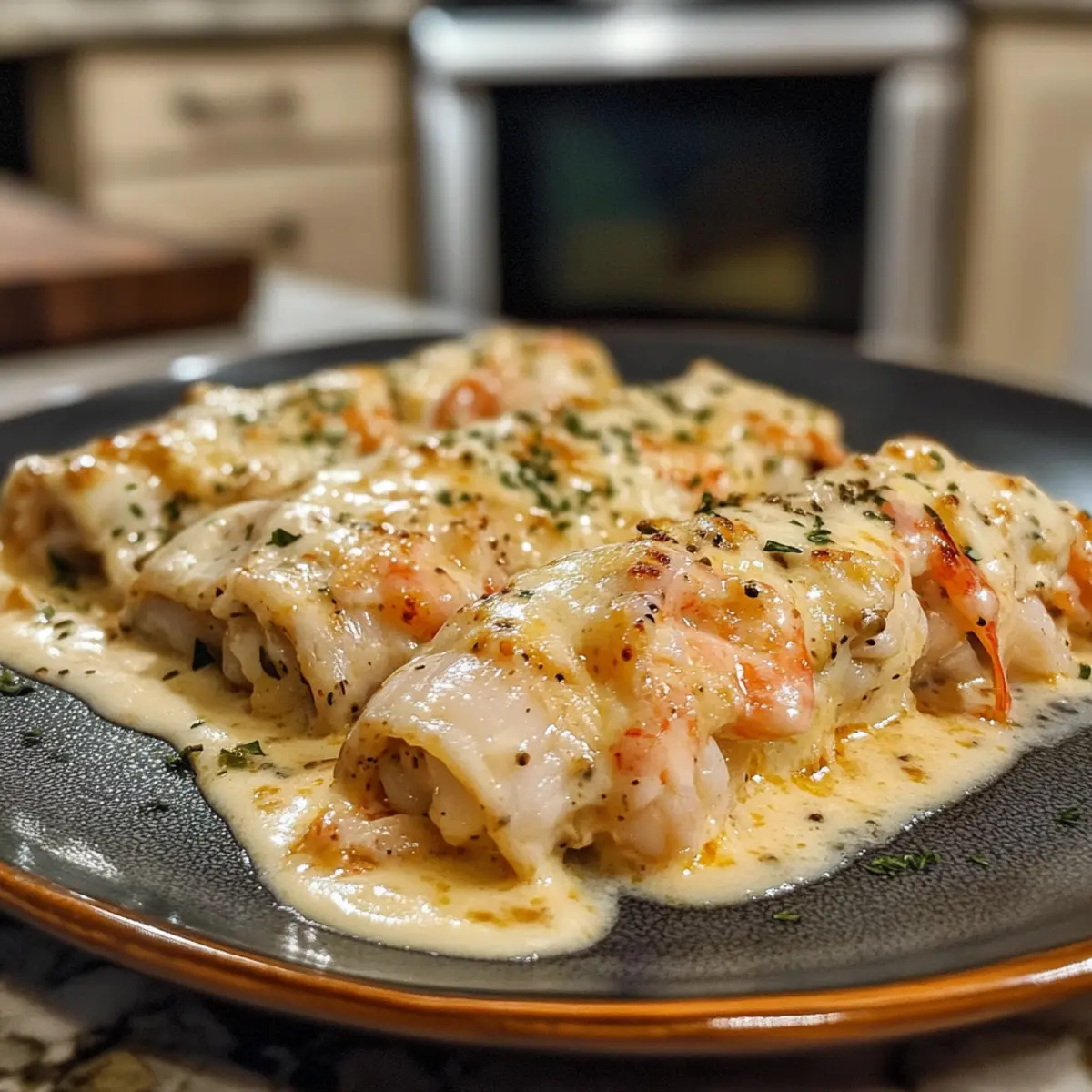 Creamy Shrimp Crab Alfredo Roll Ups