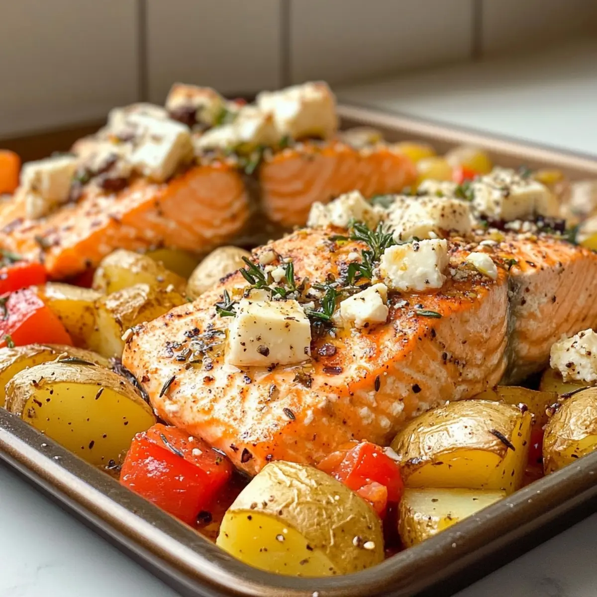 Sheet Pan Greek Salmon and Potatoes